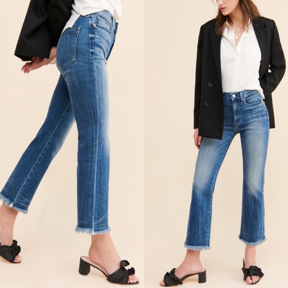 AYR The Bomb Pop Mid Rise Raw Hem Straight Leg Ankle Jeans Medium Wash Size 32L